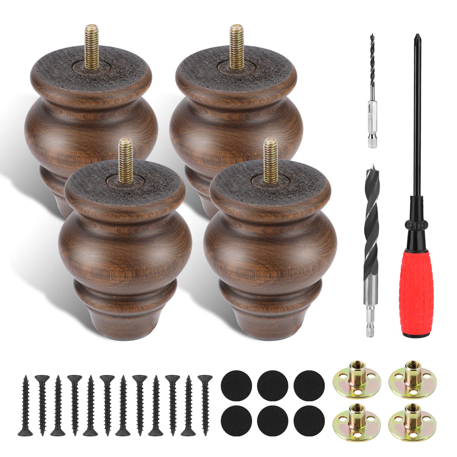 Buy ACETOP 3.5 inch Furniture Wood Legs Set of 4 Turned Sofa Bun Feet