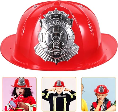 Miniatura 4 de VICASKY Sombrero de bombero, casco de bombero para niños, casco duro de plástico duro, casco de jefe de bomberos, accesorio de disfraz de cosplay