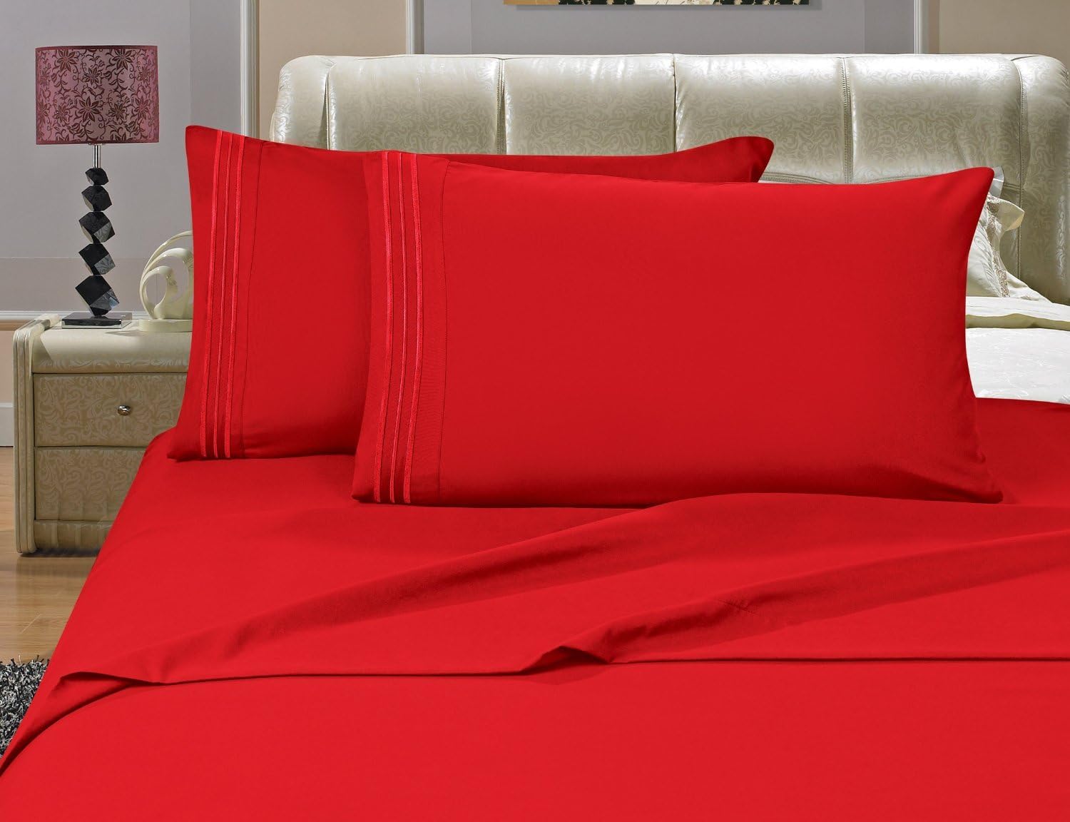 Elegant Comfort Luxury Bed Sheets Set on Amazon 1500 Premier Hotel Quality Wrinkle, Fade, Stain Resistant - - 4 Piece Sheet Set, California King, Red