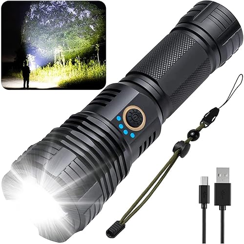 Swanlake Super linterna LED recargable linternas de alto lúmenes 100000 lúmenes linternas tácticas, linterna impermeable con zoom, 5 modos para
