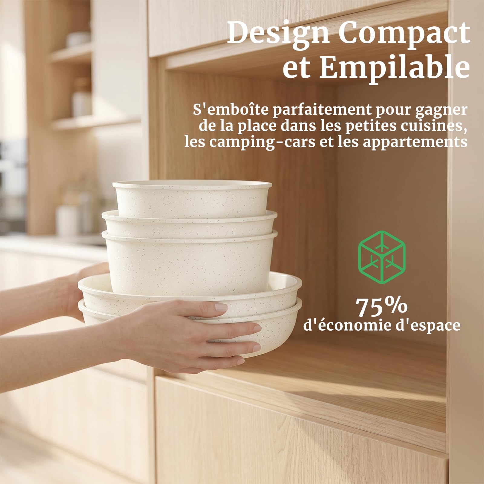 YASHE Batterie de cuisine 20 pièces, non toxique, sans PTFE ni PFAS | Batterie de Cuisine avec Poignée Amovible, Casseroles Empilables pour Induction, Gain de Place pour Camping-Car, Sans PFOA