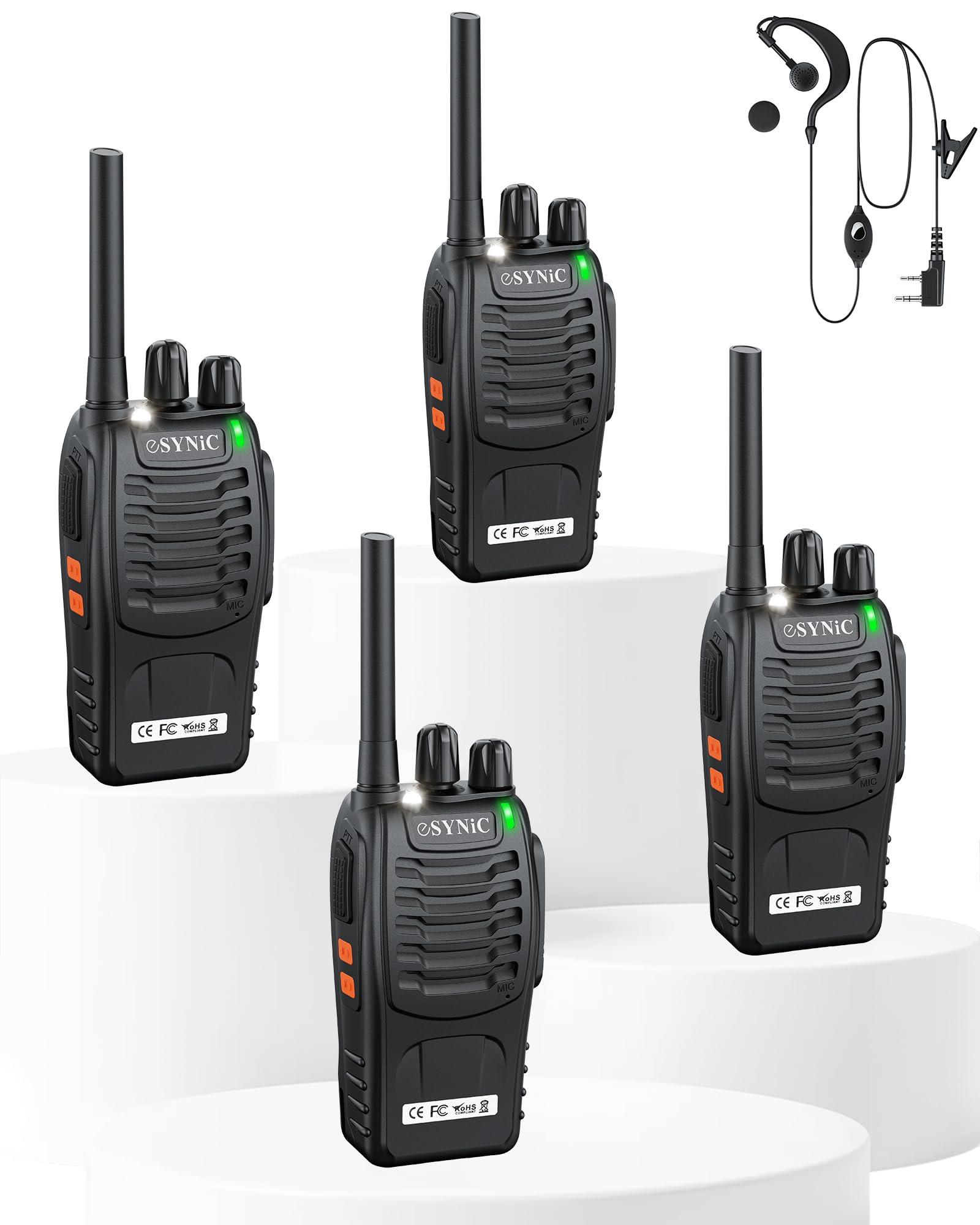 Fugen 4 szt. Walkie Talkies dalekiego zasięgu - 2-kierunkowe radio dalekiego zasięgu Walkie Talkie z 4 szt. oryginalnymi słuchawkami z 16-kanałowym pojedynczym pasmem obsługuje funkcję VOX idealne do survivalu i innych aktywności
