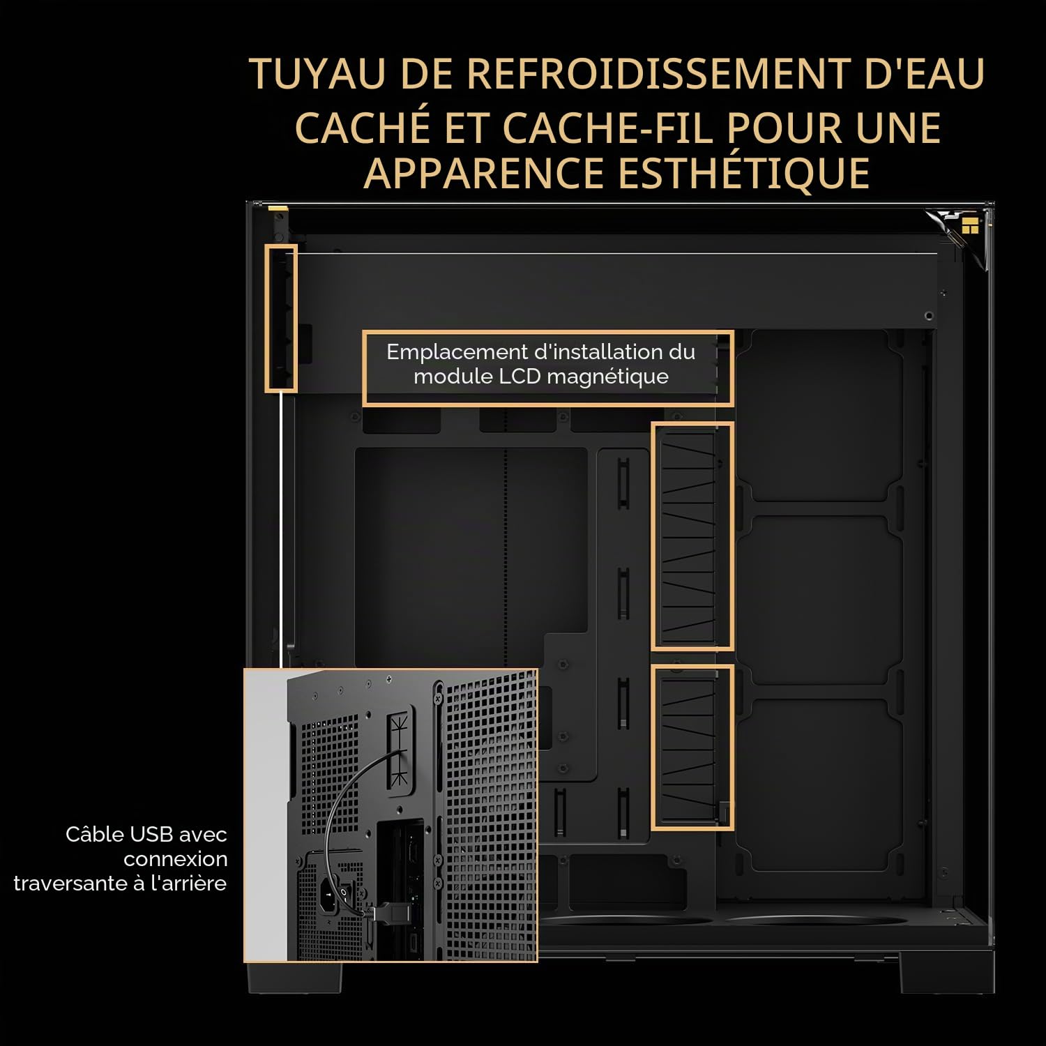 Thermalright A70 Châssis PC - 270° Panorama - Verre Trempé ATX Tour Midi, supporte Carte mère ATX/GPU 420mm, Gestion des câbles cachée - Noir