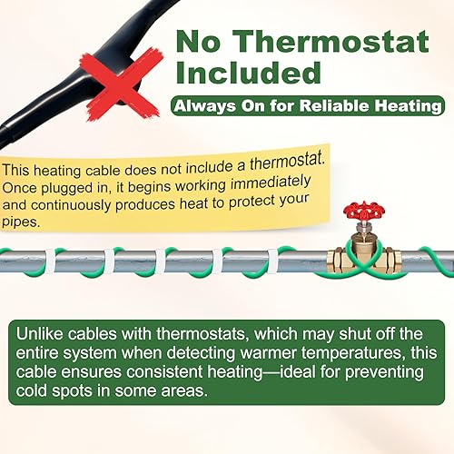 Vista 32 de HEATIT JHSF - Cable calefactor de tuberías autorregulable preensamblado de 30 pies y 120 V