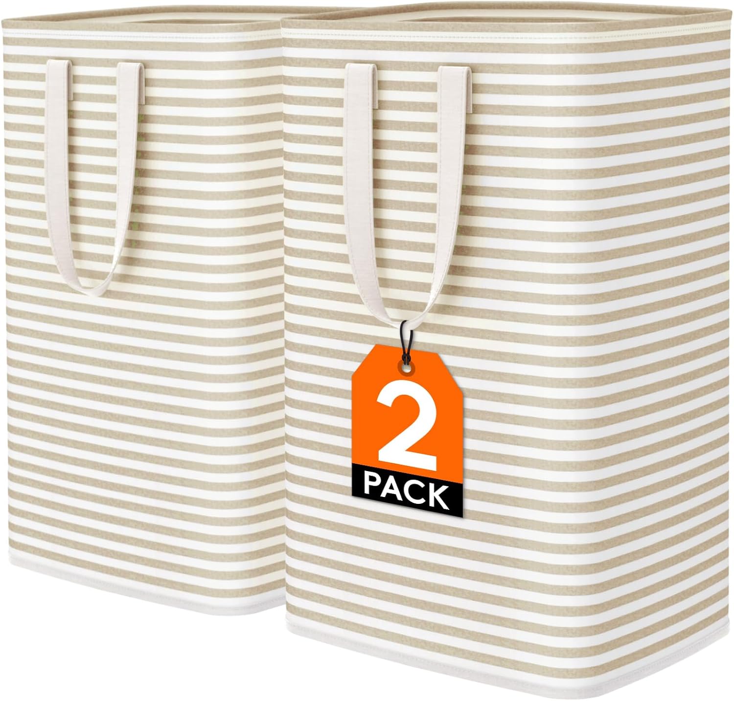  75L Large Laundry Baskets, Laundry Hampers Bags, 2 Pack, Beige