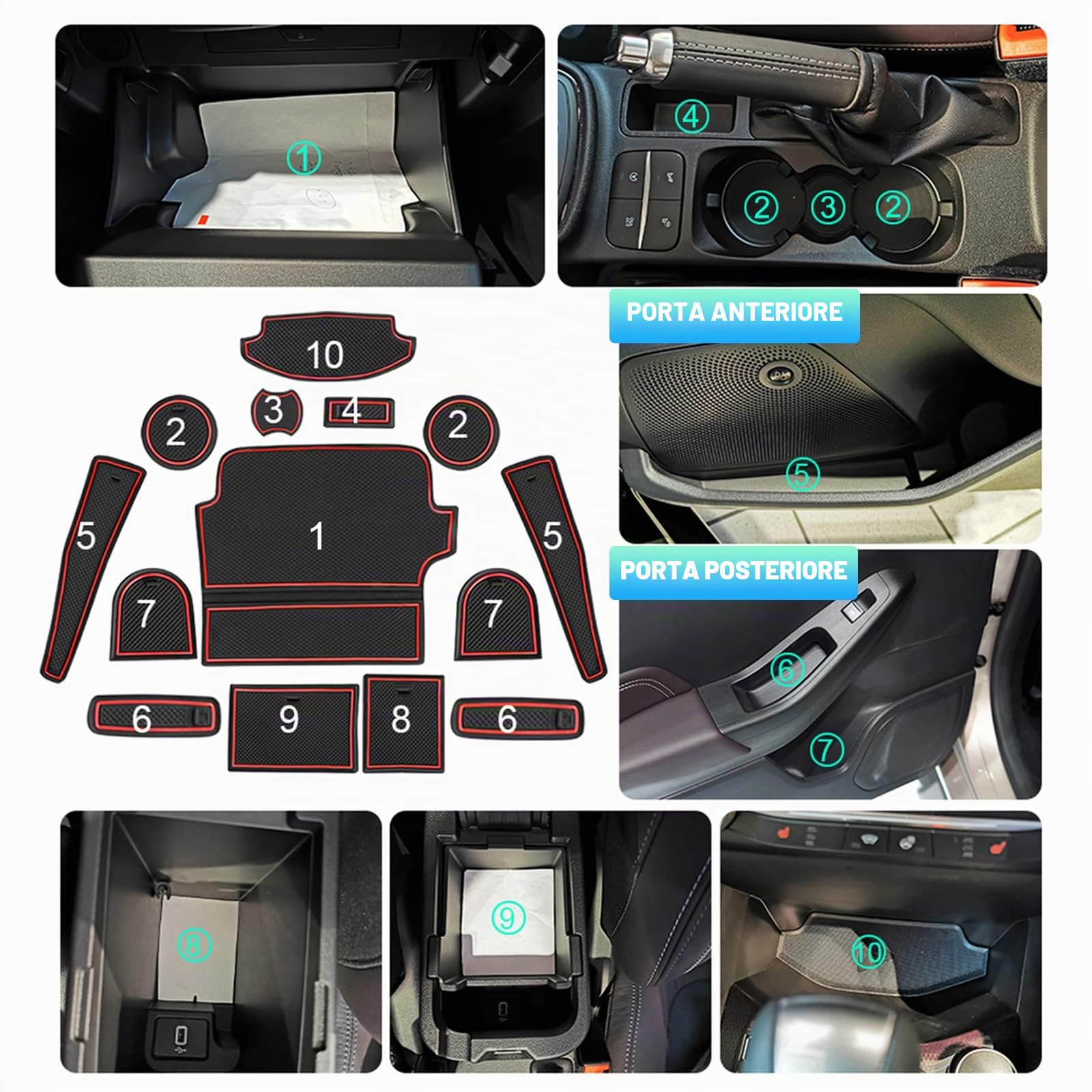 CDEFG Compatibile con Ford Fiesta MK8 / Puma ST Line 2017-2023 2024 Tappetino Antiscivolo Antipolvere AntiGraffio Tappetini in Gomma per Interni Fiesta MK8 Puma 2020+ Accessori (Rosso)