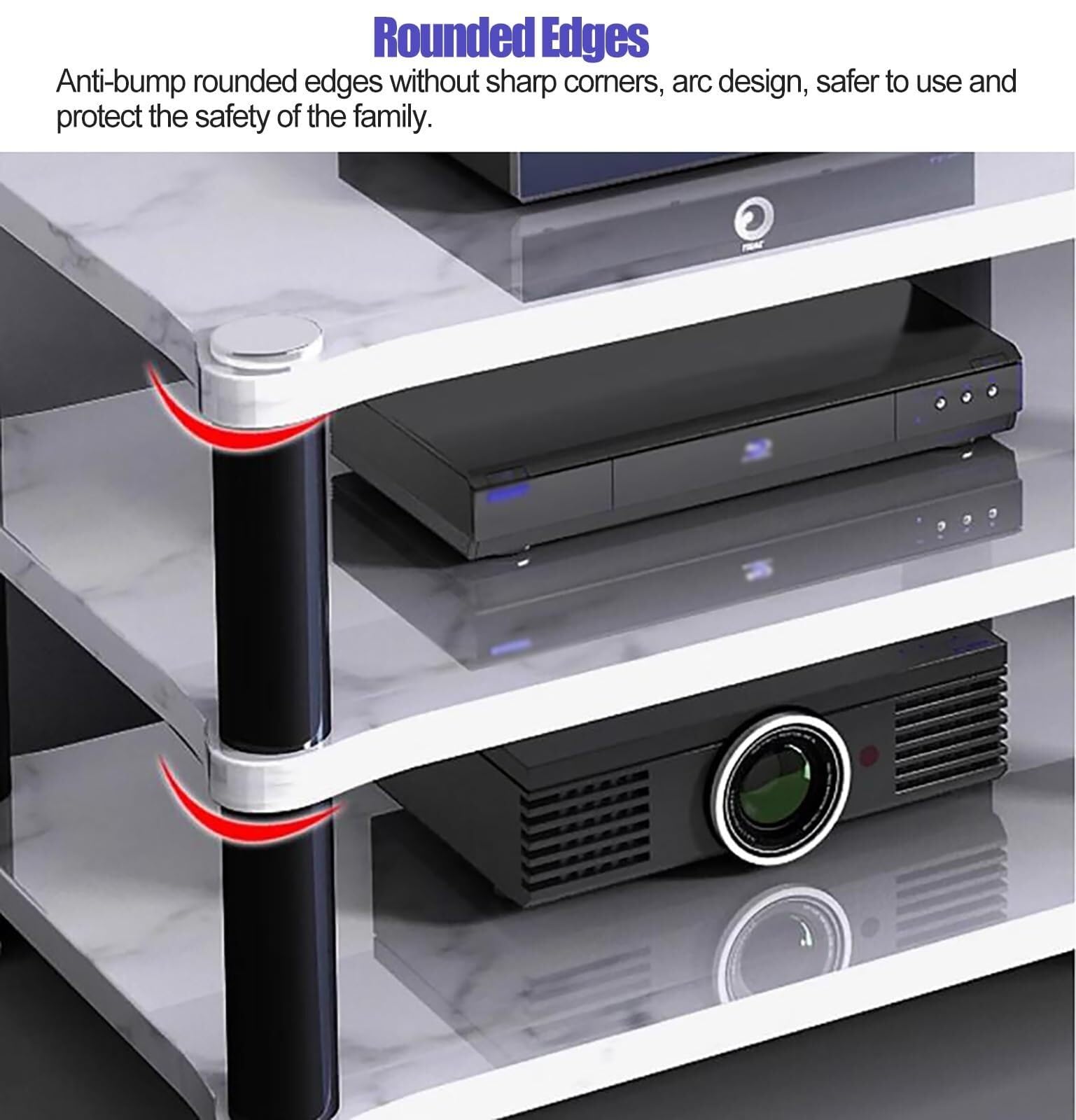 AV Rack – Mensola da gioco a 1 livello, supporto multimediale e archiviazione audio per proiettori, lettori DVD, console di gioco e scatole per cavi, design portatile ed elegante