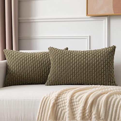 Kevin Textile - Juego de 2 fundas decorativas para cojines, de pana y con moderno estilo campestre bohemio a rayas para decorar hogar, sofá, cama,