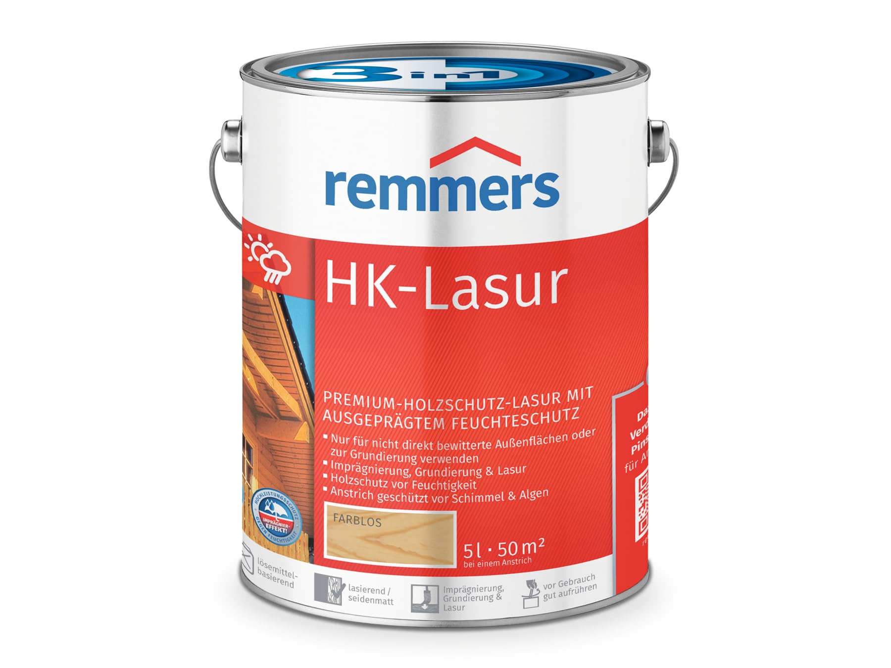 Remmers HK-Lasur 3in1 farblos, 5 Liter, Holzlasur aussen, 3facher Holzschutz mit Imprägnierung + Grundierung + Lasur, Feuchtigkeit- und UV-Schutz