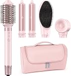 MESCOMB 5 en 1 Chaud Air Brosse de sèche-cheveux Styler – Styler de cheveux haute vitesse avec boucle automatique, pour séchage rapide, voluming, courbure, lissage, sans dommages de chaleur Multi styler avec étui de voyage, oeillet rose