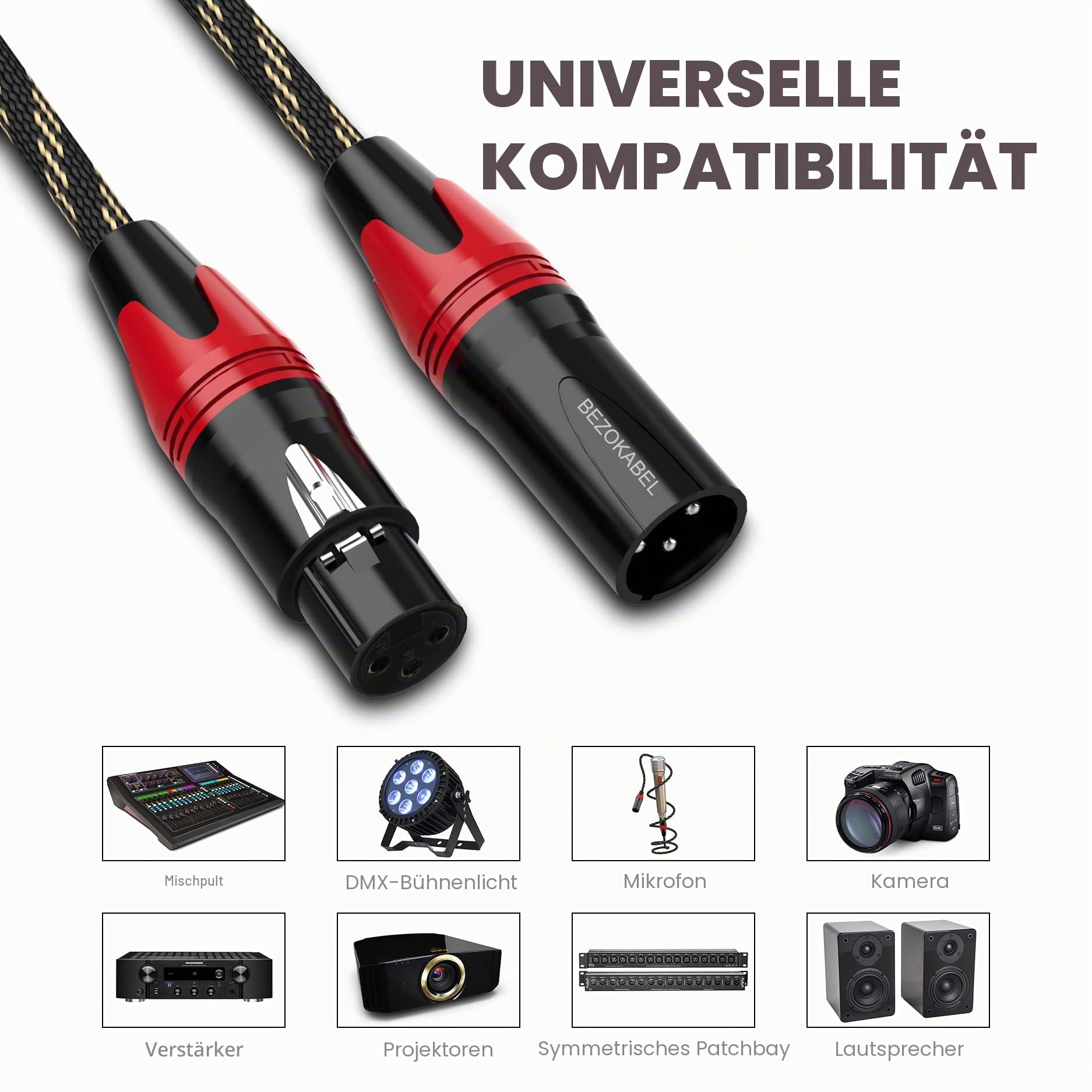 XLR-Kabel, XLR-Mikrofonkabel, 3 m, 6 Packungen, Mikrofonkabel für Mikrofone, Mixer und Lautsprechersysteme