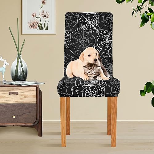 Miniatura 6 de Juego de 2 fundas elásticas para sillas de comedor con diseño de araña de Halloween, para conferencias, celebraciones, ceremonias