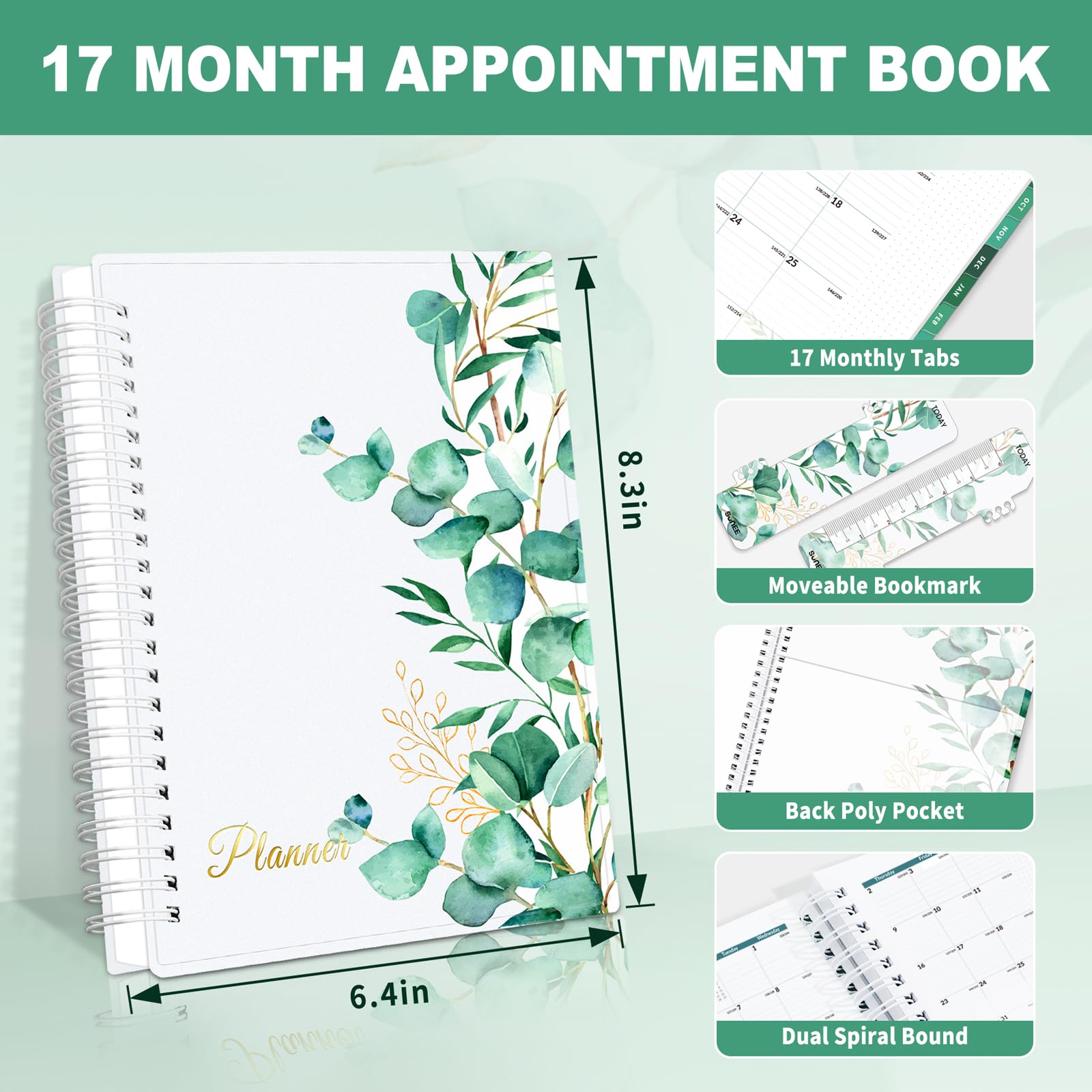 SUNEE 2025 Weekly & Monthly Planner - Quarter-Hourly Appointments, 8.5x11, Lay-Flat Spiral Binding - View #13