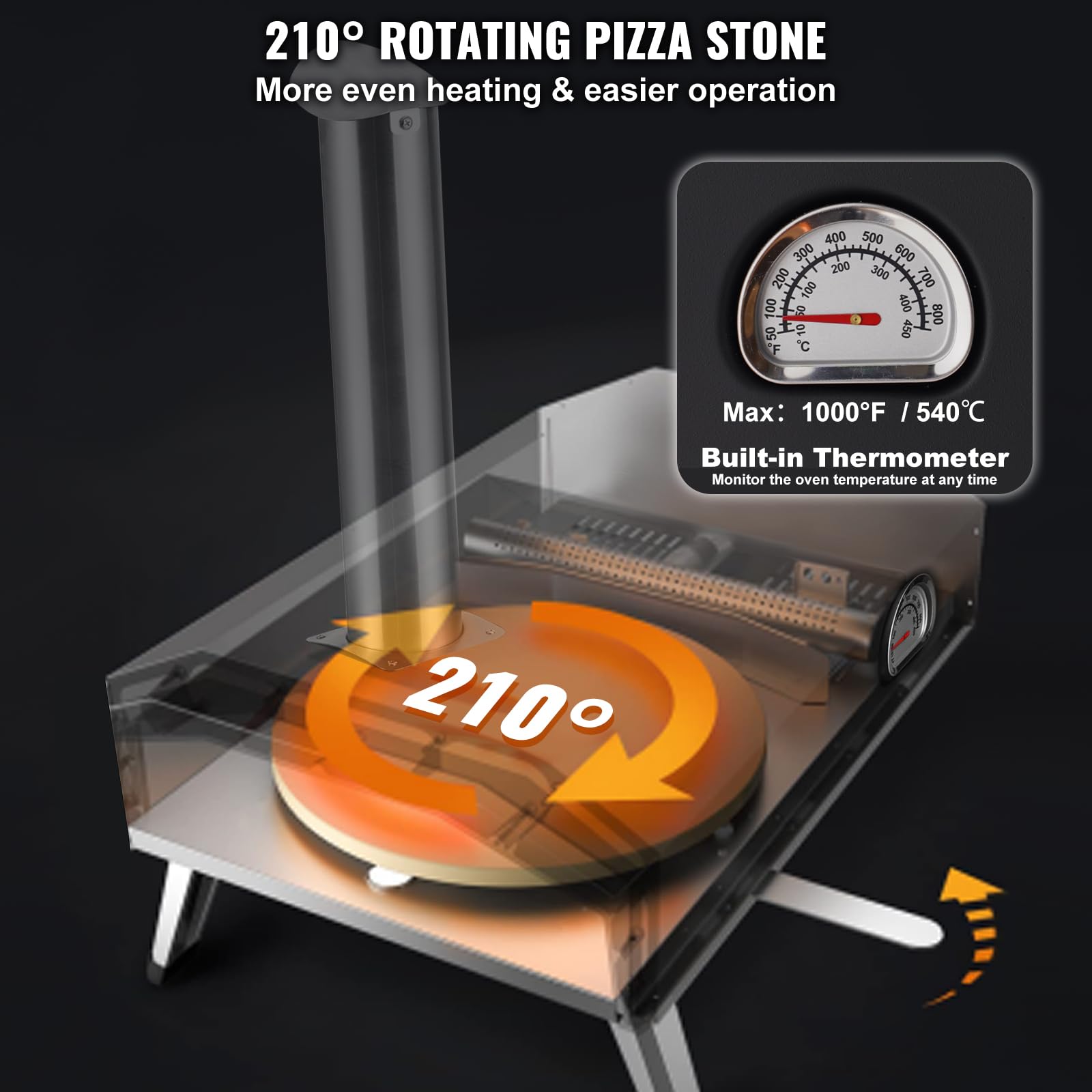 VEVOR Four à Pizza d’Extérieur 12 pouces, Four à Bois Portable Tri-Combustible, avec Pierre Rotative 210° et Pelle, pour Camping Jardin
