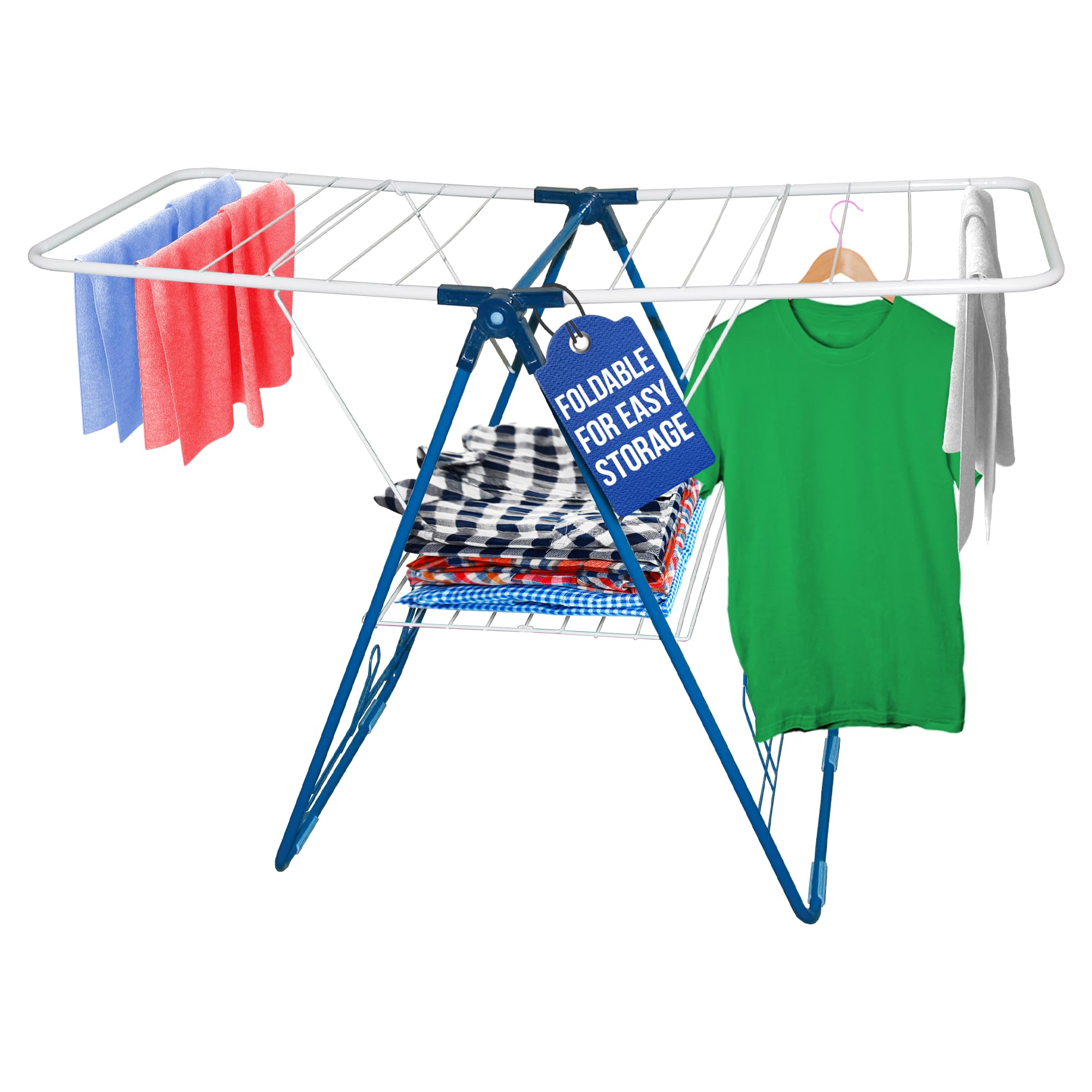 Strata Indoor Clothes Drying Rack Deluxe Y-Shape - Rustproof Laundry Dying Rack with Non-Slip Legs, 4 Arms, Heavy-Duty Tubular Steel Frame, Sturdy Hinges, Foldable Energy-Saving Indoor Drying Rack