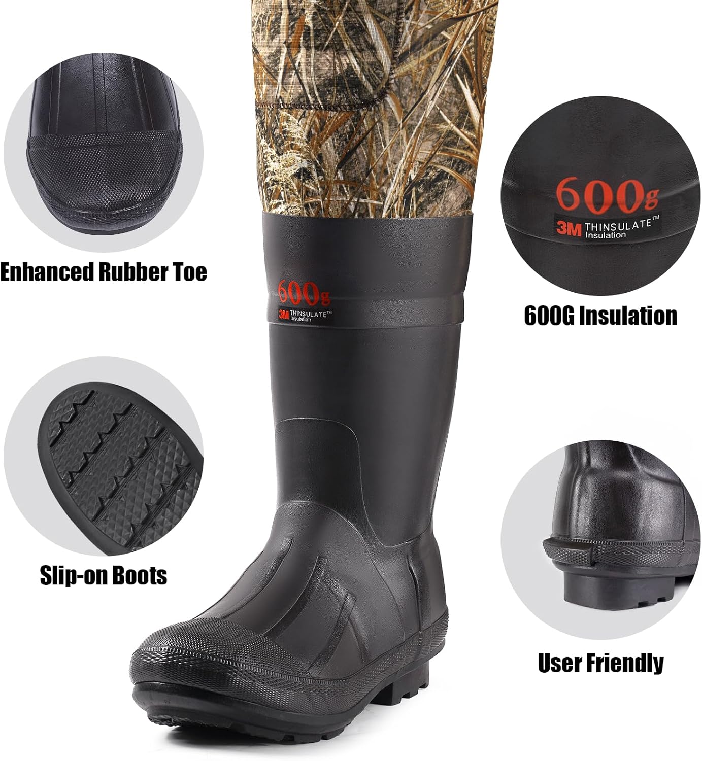 Trudave Chest Waders, 4.5mm Waterproof Neoprene Hunting Wader for Men & Women with 600G Insulated Boots - Image 4