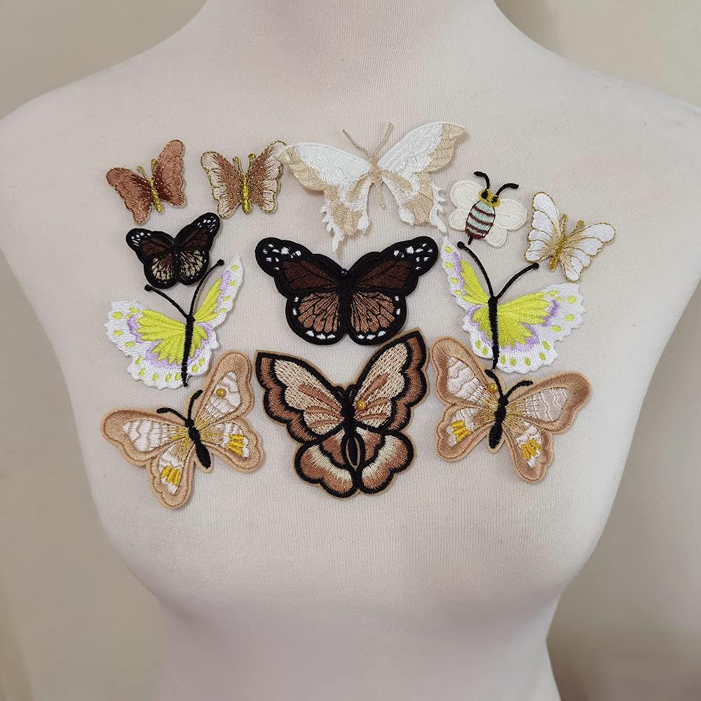8pcs Butterfly Flower Embroidery Applique Iron on Cotton Applique Butterfly Patches (Purple A)
