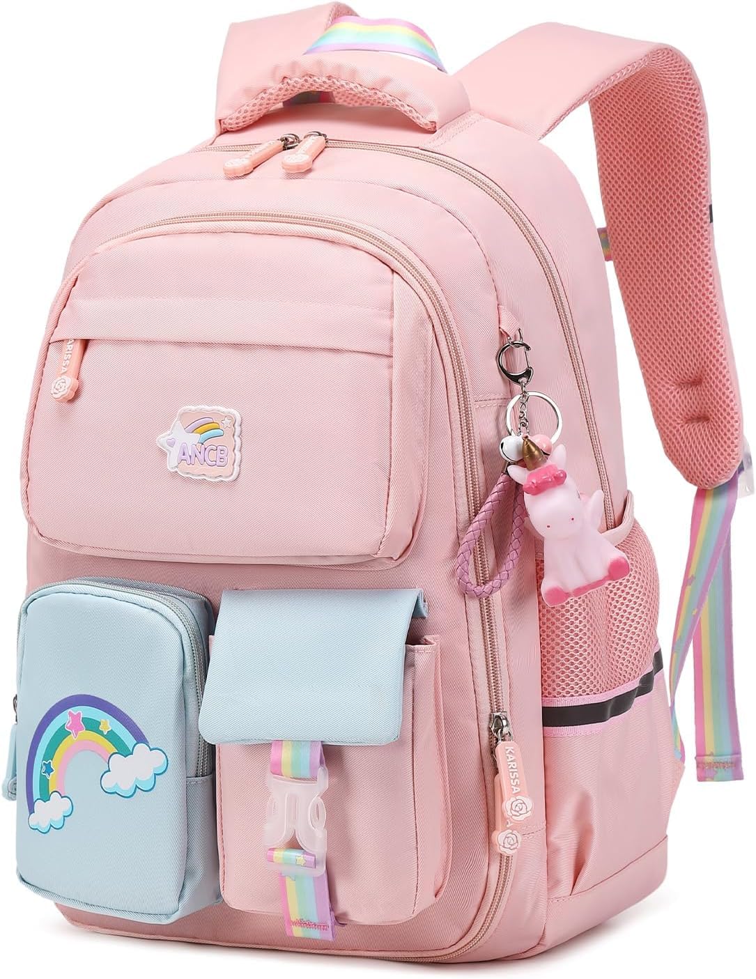 Backpack for Girls, Wide Open Elementary Primary Middle School Bags with Many Compartments, Safety Reflective Strip, Waterproof, Large Capacity, for Kids, Teens, Pink