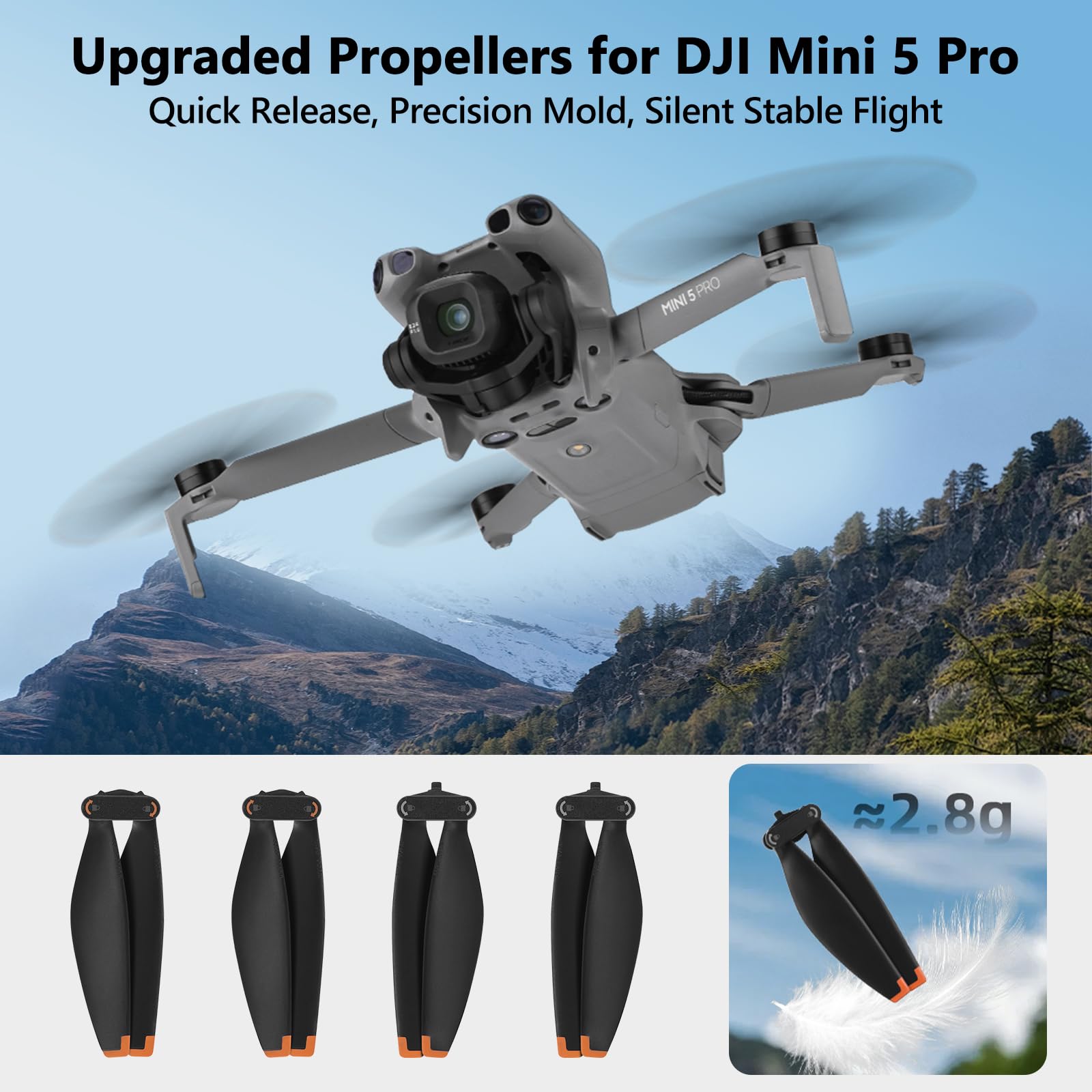 Lot de 12 hélices pour DJI Mini 5 Pro - Lames de drone équilibrées avec précision à faible bruit pour un vol stable, hélices de rechange légères et flexibles avec design à dégagement rapide