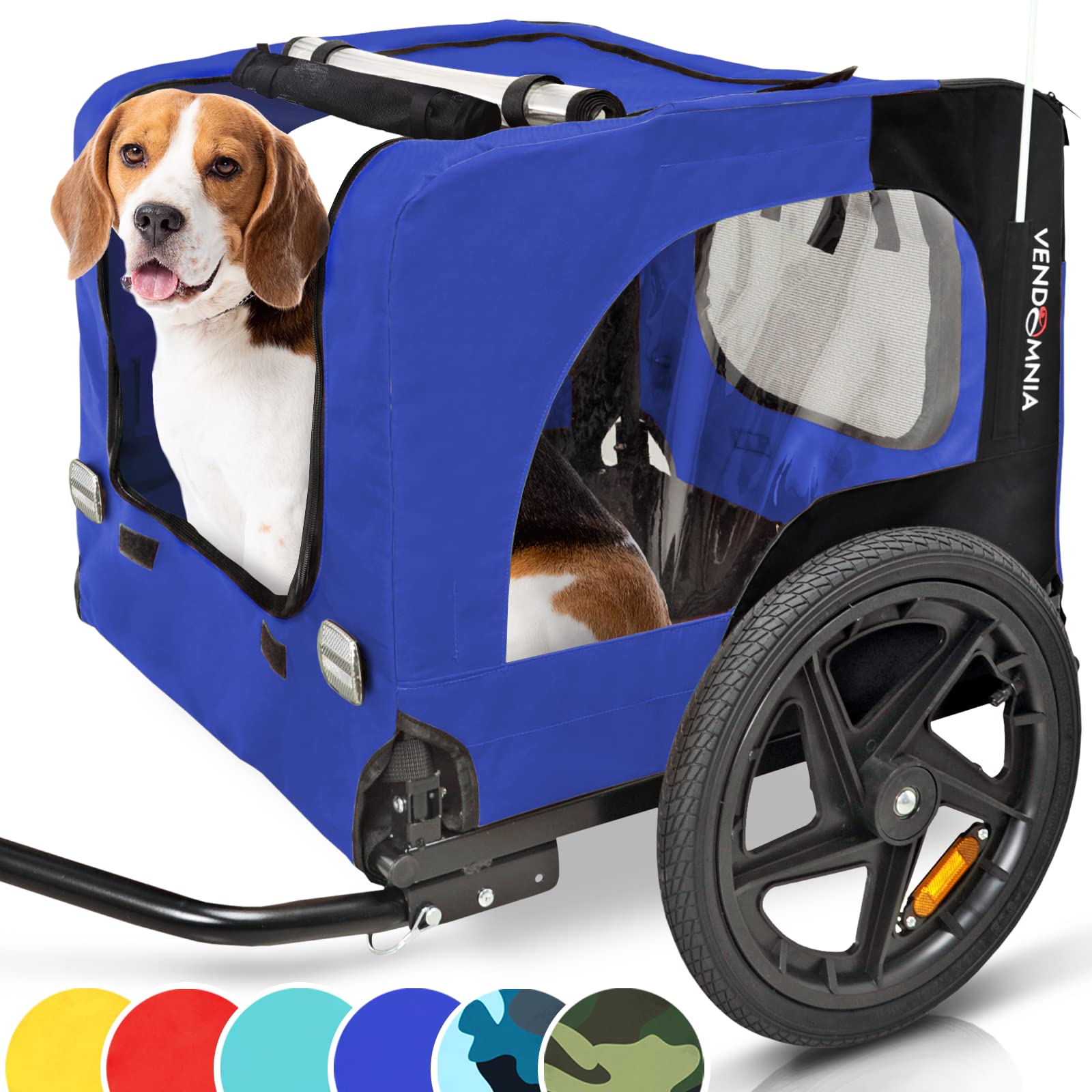 Hundeanhänger für Fahrrad, Fahrradanhänger für Hunde, inkl. Fahne und Gurt, klappbar und leicht im Kofferraum verstaubar, in den Farben: Rot, Sand, Minzgrün, Violettblau, Militärblau, Militärgrün Haustier
