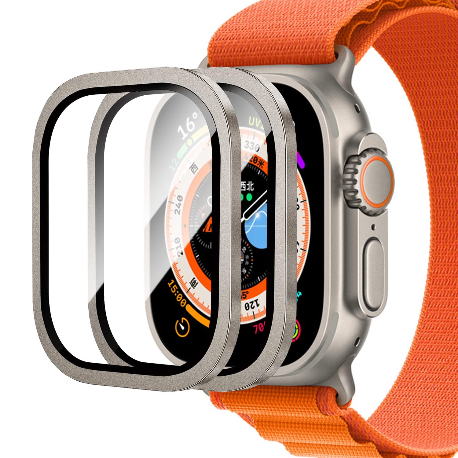 [2 Pack] T Tersely Tempered-Glass Protector with Stainless-Steel Frame for Apple Watch Ultra 3/2/1 (2025 2024 2023 2022), Metal Full Cover Protection- Original