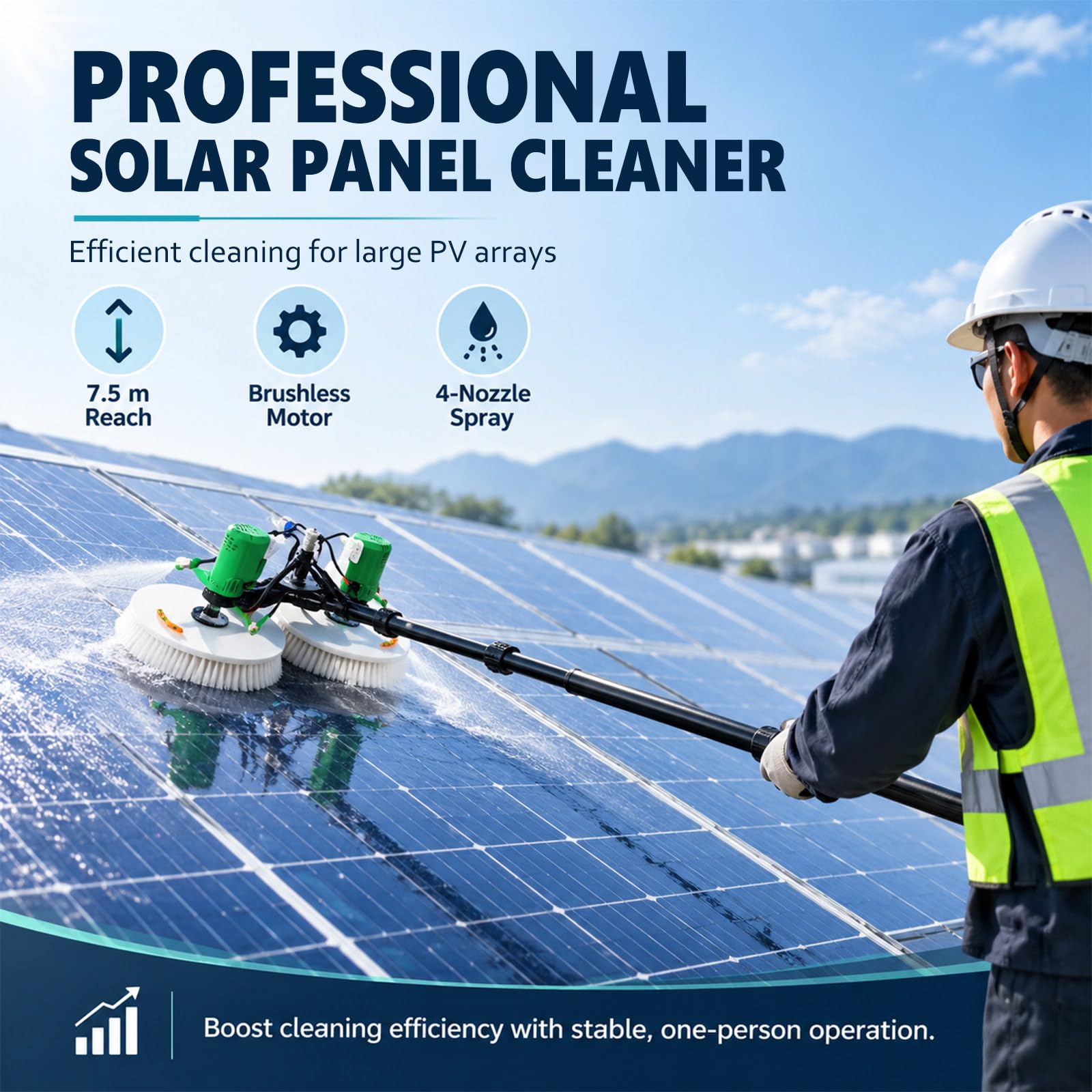 Kit Pulizia Solare a Doppia Rotazione, Pulitore FV Estensibile AC-5.5m