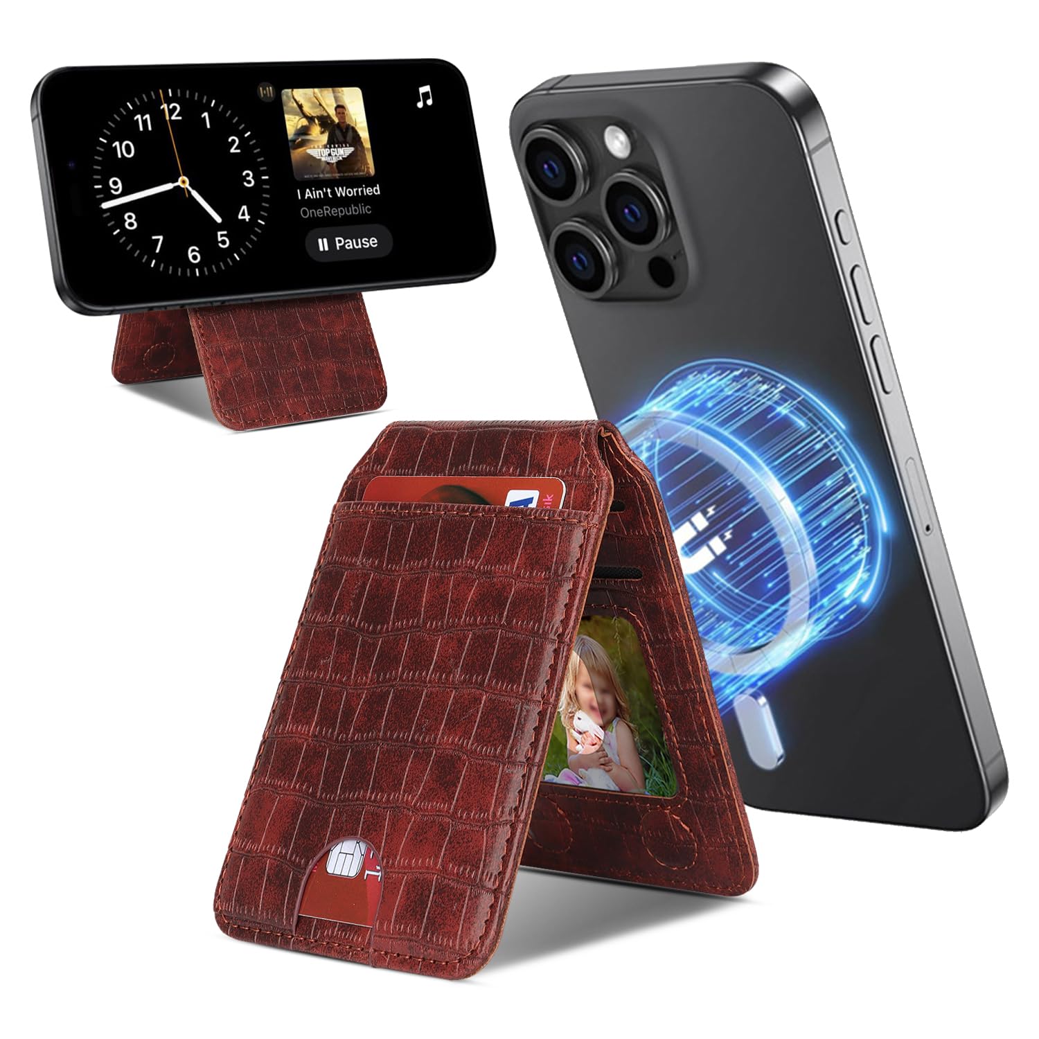 Compatible with MagSafe Wallet, Magnetic Wallet for iPhone 16 Pro Max/15 Pro/14 Plus/13/12 Series,-Dark brown-image-44