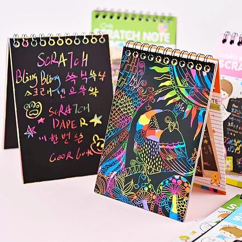 Miniatura 9 de Paquete de 4 cuadernos de dibujo Scratch Arts para niños, juego de papel de dibujo grande de arco iris para suministros de arte para niños (con 4
