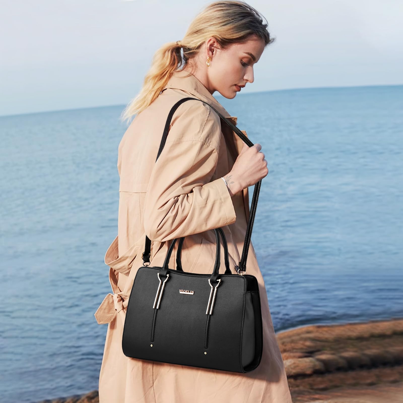 NICOLE & DORIS Femmes Sacs à Main Sac d'épaule Sacs à Main portés Main en Cuir PU Sac Messenger Grande Capacité Sac bandoulière Sac Fourre-Tout Noir