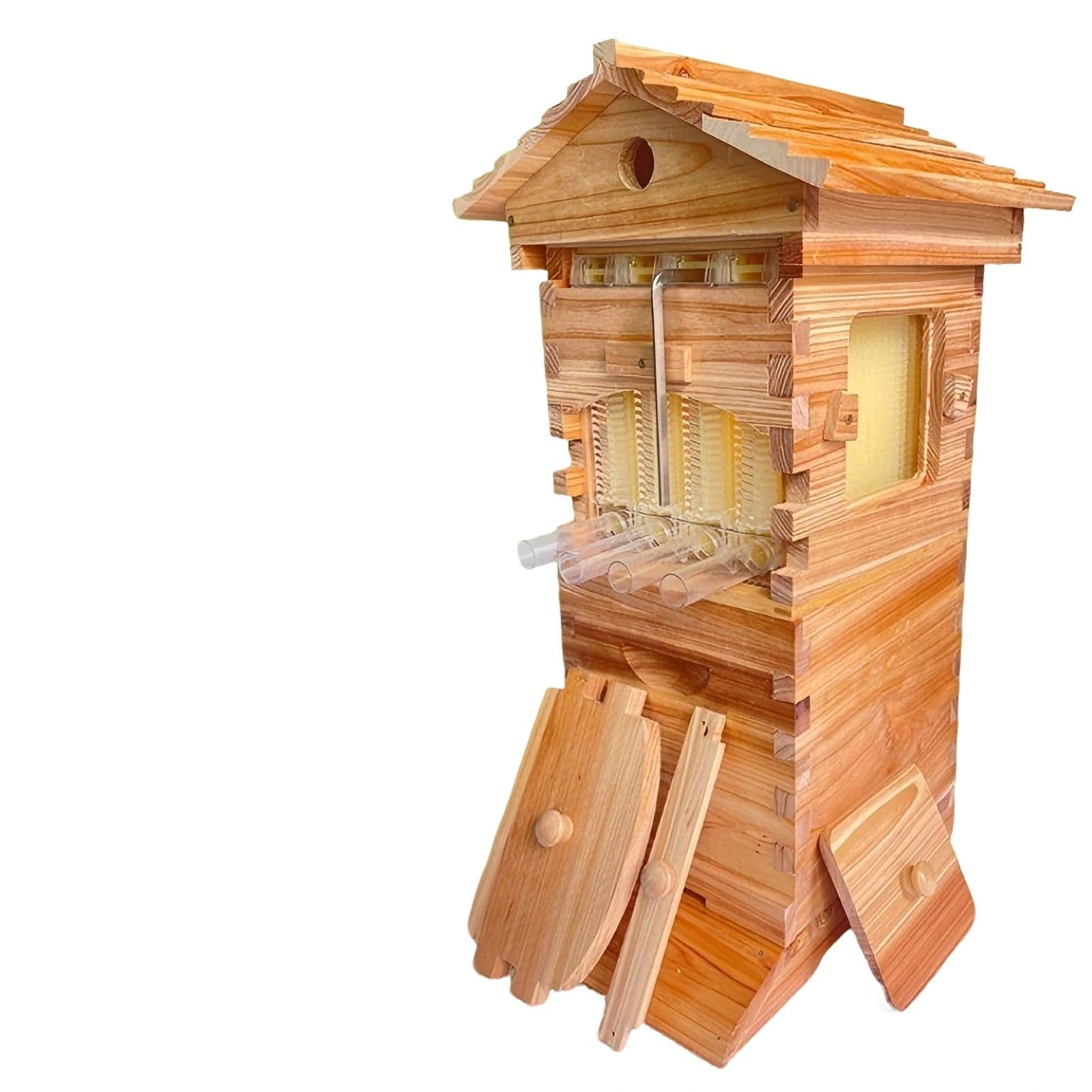 ExoticaBlend Flow Hive Beehive Starter Kit Complete Bee Box with Observation Window & Honey Spout Bee Hive for Beekeeping Includes Carpenter Bee House for Garden Pollinators