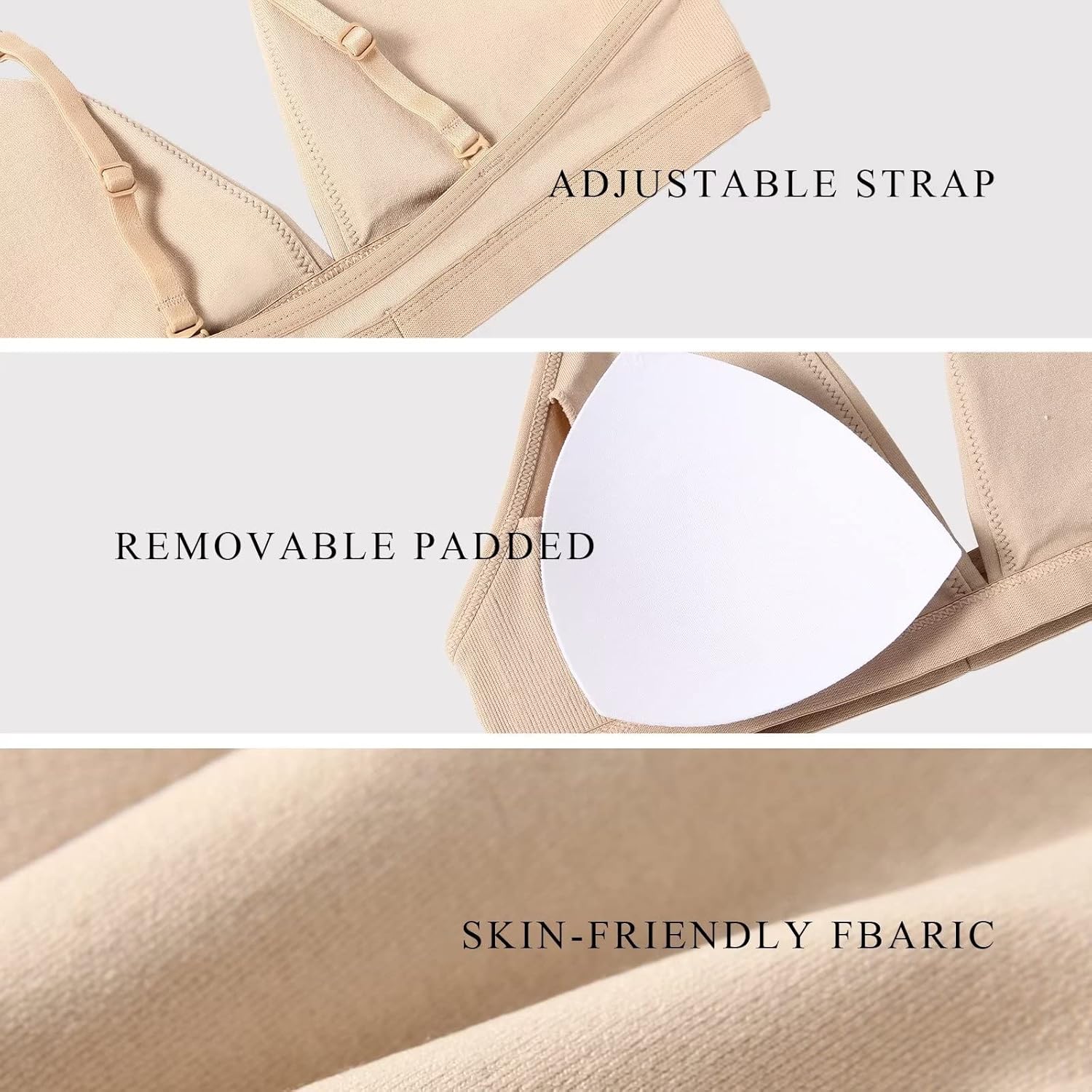 INIBUD Bralette for Women Removable Padded Bra Yoga Seamless V Neck Triangle Adjustable Straps Wireless - Image 6