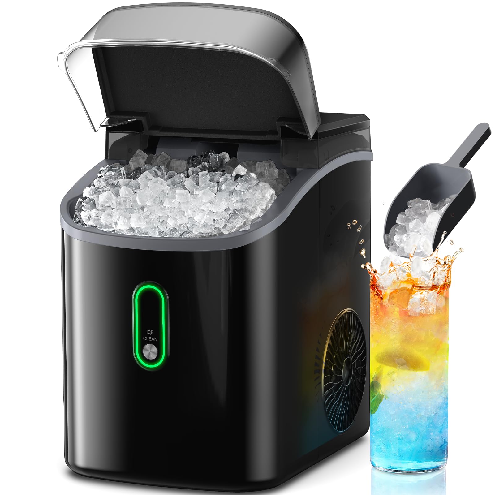 Silonn Nugget Ice Makers Countertop with Soft Chewable Ice, Portable Ice Machine with Crushed Ice, One-Click Operation Pebble Ice Maker with Self-Cleaning, 33lbs/24H for Home,Kitchen,Office