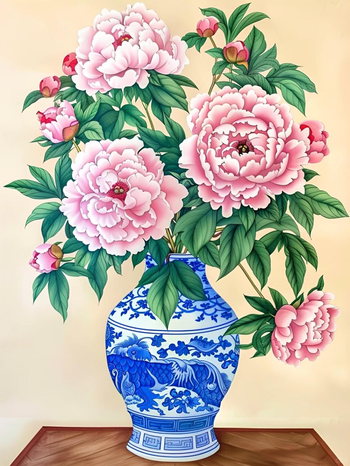 Rqwybcaxn Stamped Beaded Cross Stitch Kits Peonies in a vase 40x50cm