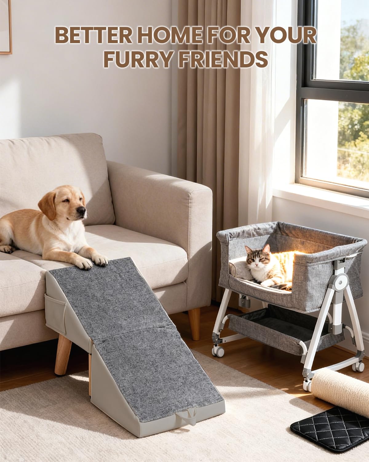 2 en 1 Rampa para Perros para Sofá y Cama, 40cm, Inclinación Suave 23° | Escalera Plegable para Perros Pequeños, Medianos y Gatos, Rampa Antideslizante Estable, para Mascotas Mayores o Lesionadas