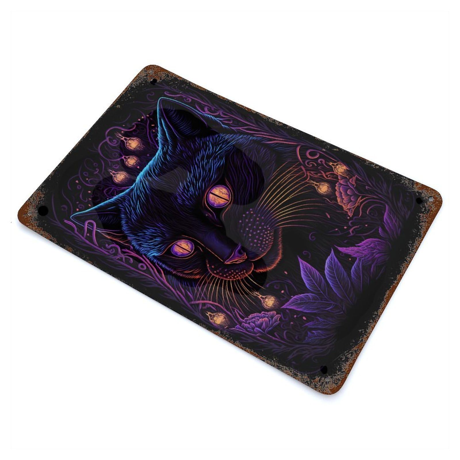 Black Light Cat 4 Distressed Metal Wall Sign 11.8"x7.9", Ideal for Garage, Bar And Workshop Decor