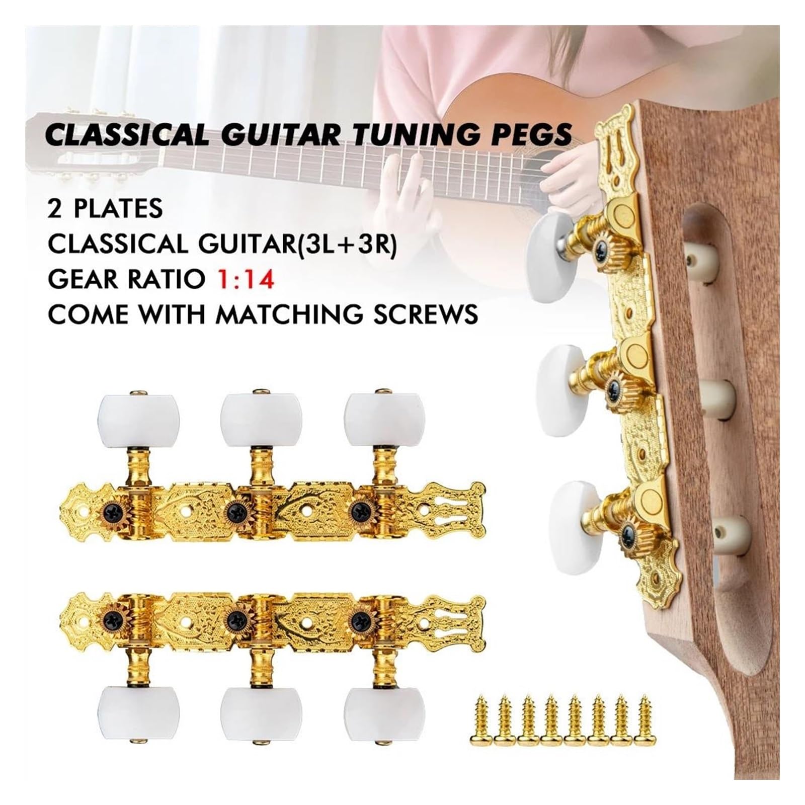 Accordatore Per Chitarra Perni di accordatura per corde per chitarra classica Accessori per chitarra con testa della macchina placcati in oro