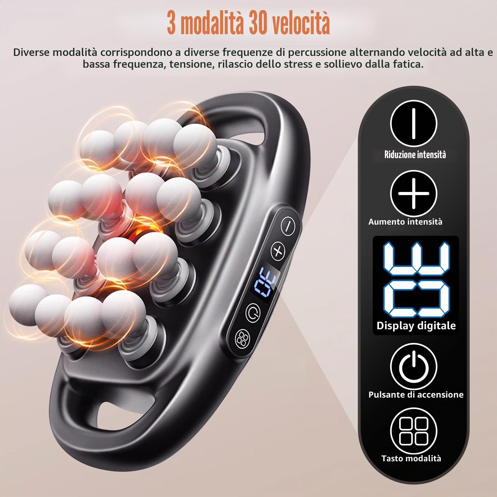 Pistola massaggiante a 16 teste per tessuti profondi - 16 unità massaggiatore con luce rossa, massaggiatore per collo a 30 livelli e 3 modalità, massaggiatore elettrico silenzioso per gambe, braccia