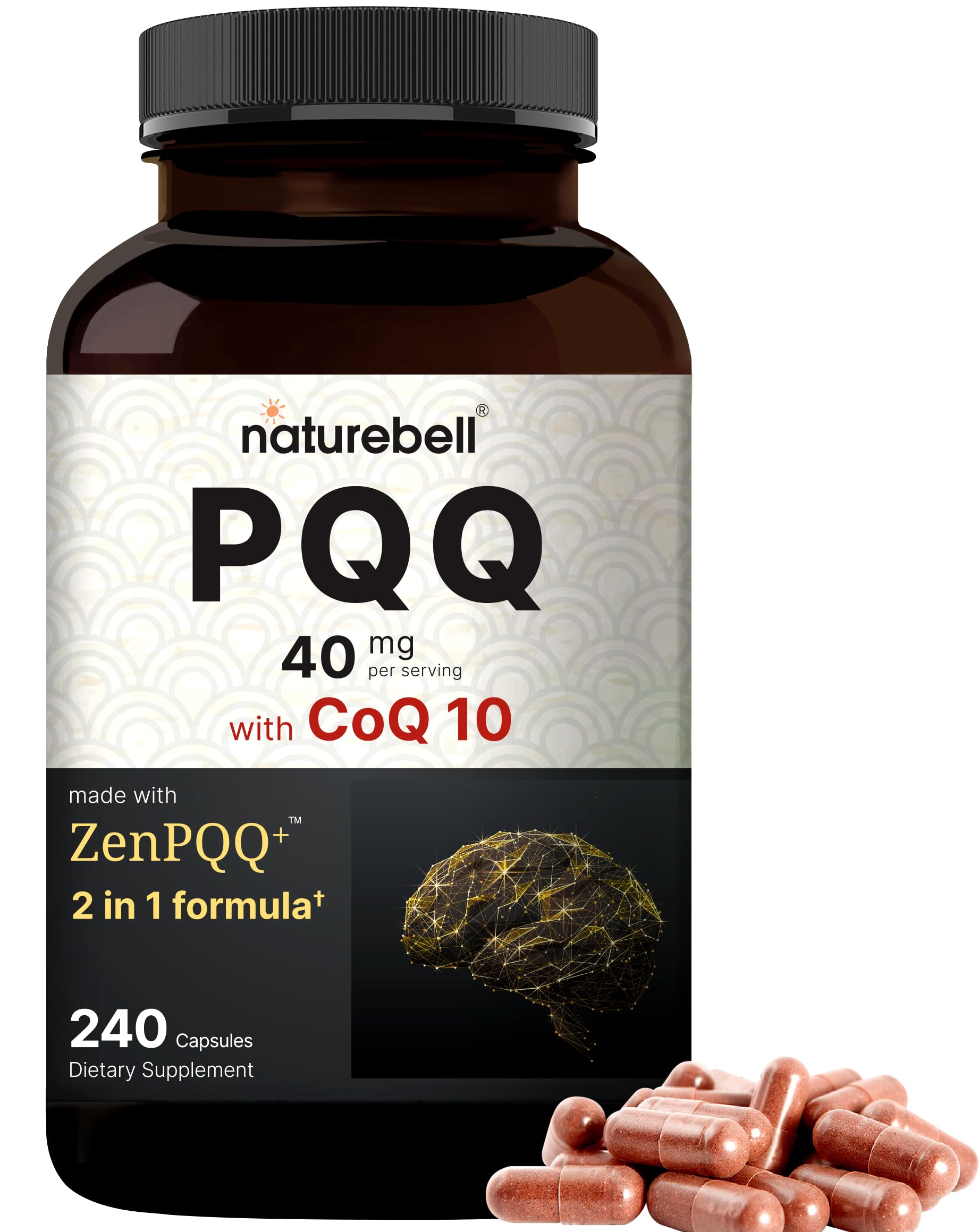 NatureBell PQQ 40mg Per Serving with CoQ10, 240 Capsules | Active Pyrroloquinoline Quinone, Highly Bioavailable ZenPQQ+ Formula – Promotes Heart, Brain, & Mitochondrial Health – Non-GMONatureBell PQQ 40mg Per Serving with CoQ10, 240…