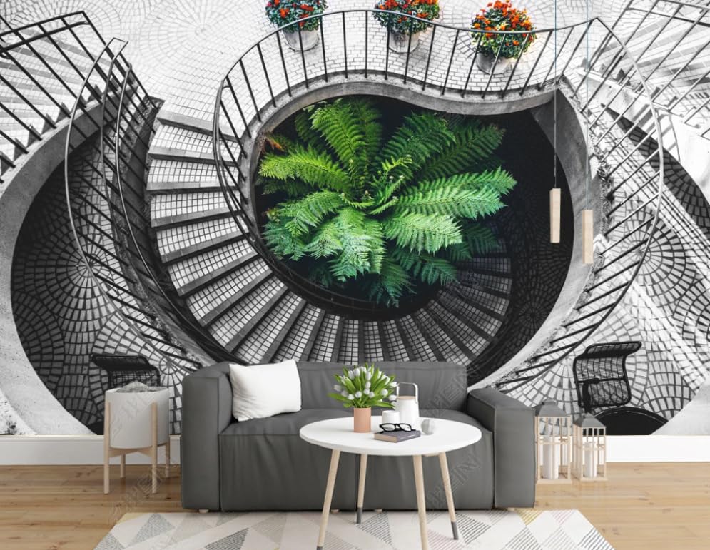 Escalier en colimaçon rétro papier peint intissé haut de gamme pour décoration murale
