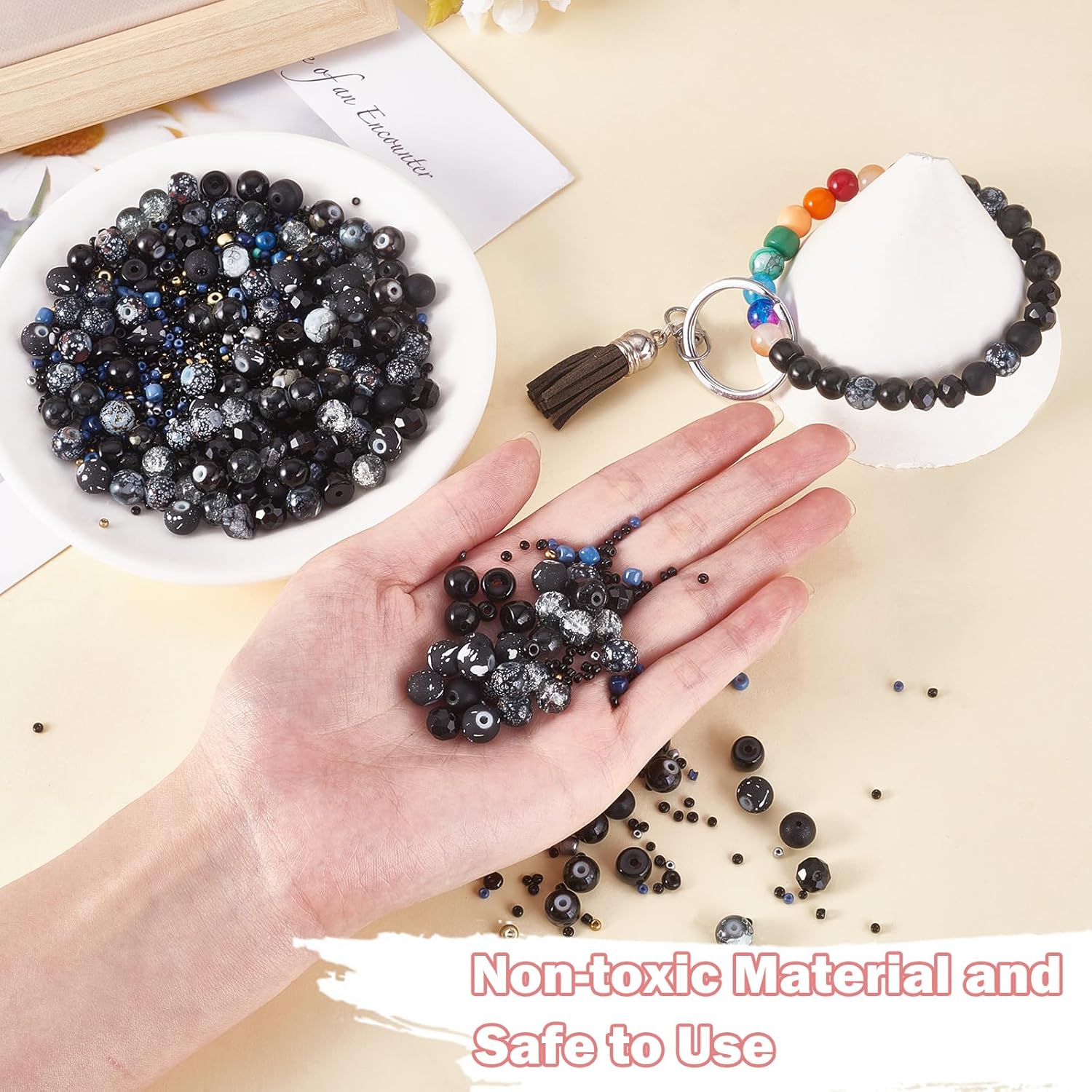 Glass Round Beads Bulk Colorful Crackle Faceted Beads for Bracelets Necklace Earring DIY Jewelry Making Craft(Black Series) - Image 3