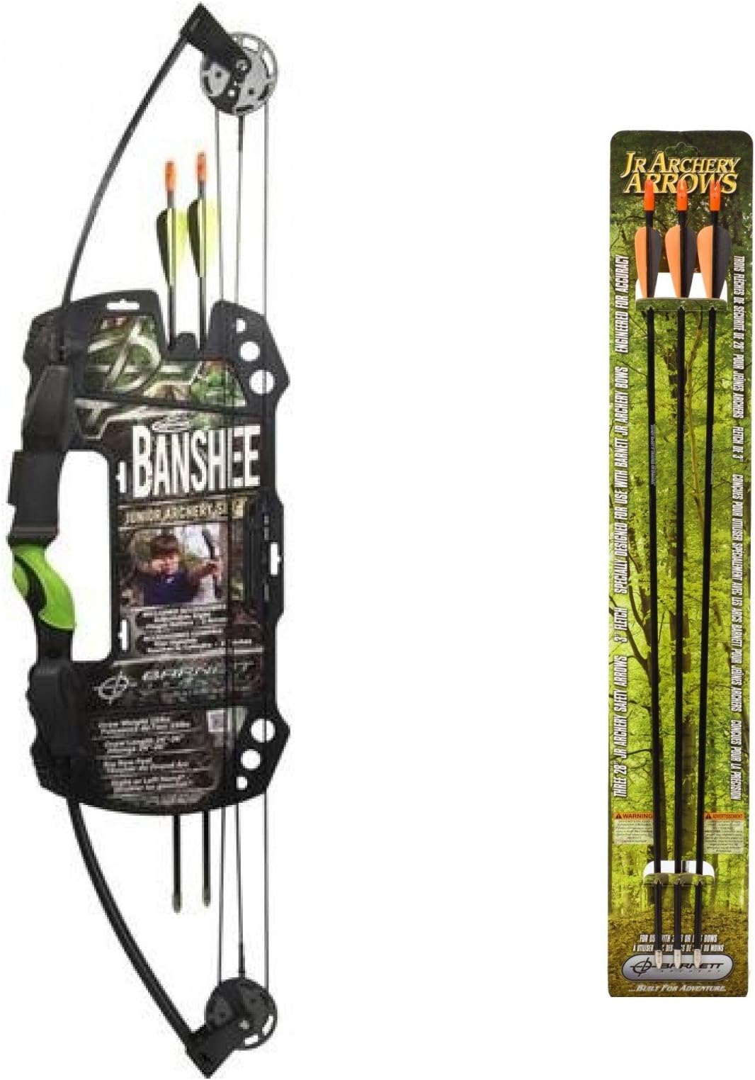 Barnett Outdoors Team Realtree Banshee Quad Junior Compound Bow Archery Set + Barnett Outdoors Junior Archery 28-Inch Arrows (3 Pack)