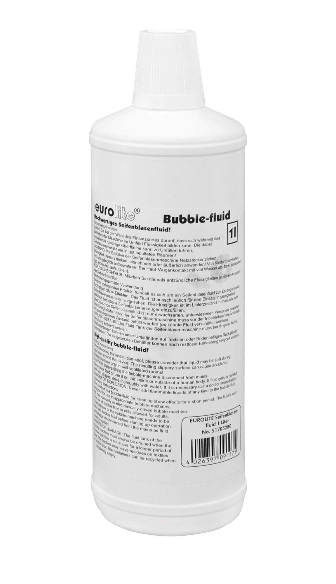 Showlite BM-60 Seifenblasenmaschine 60W mit Funk Fernbedienung und 1L Eurolite Fluid (0,6l Tank, 2-3 Stunden Laufzeit bei vollem Tank, Party Effekt, Disco Bubbles) silber