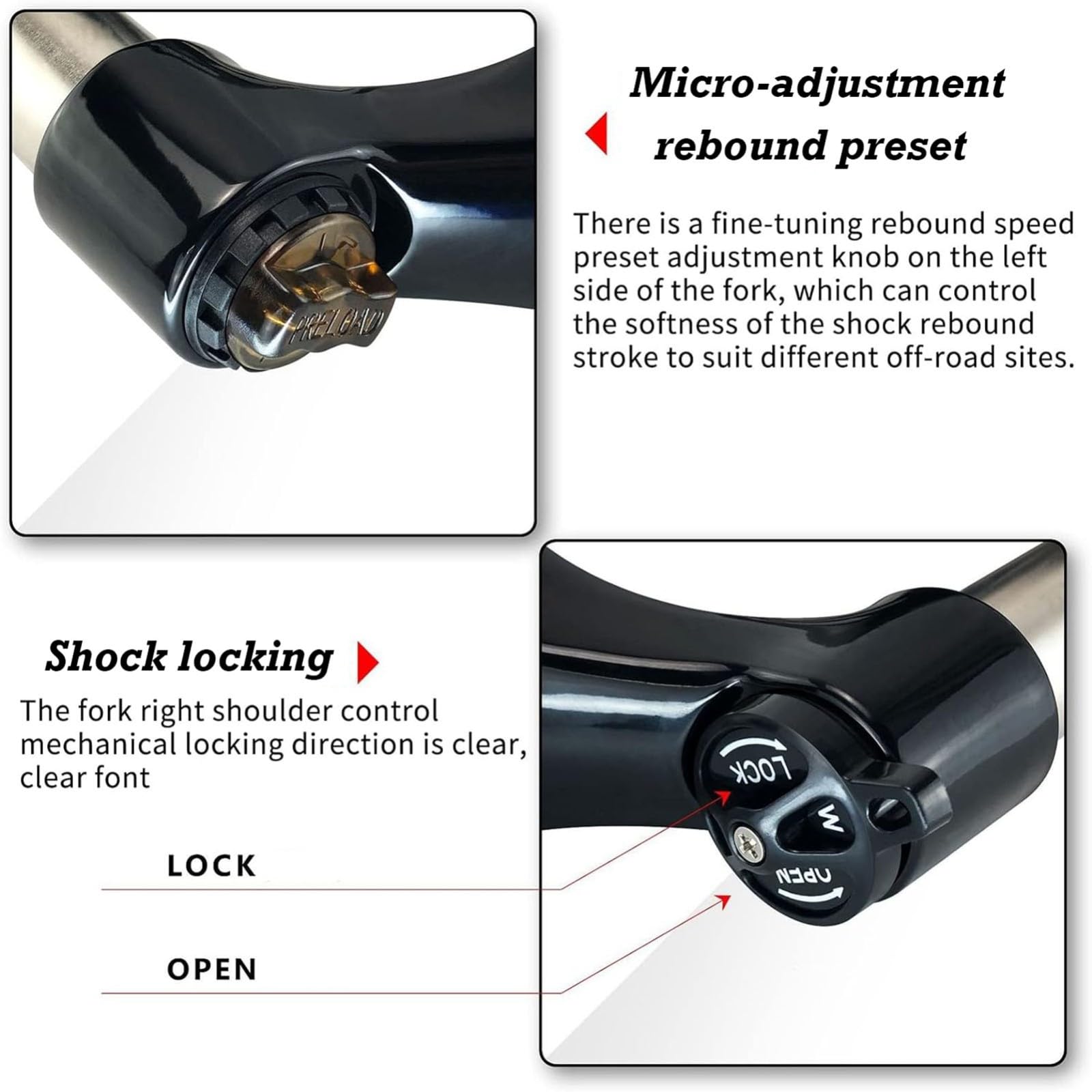 Widelec amortyzowany MTB 26 cali ze stopu aluminium mechaniczny widelec prosta rura kontrola ramion rower górski widelec tarcza/hamulec V QR 9 mm podróż 100 mm 1-1/20.3 cm C, 66.0 cm