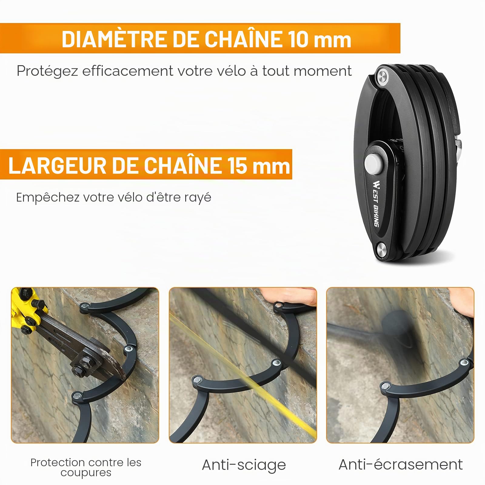 XIQI Antivol pliable Haute sécurité 85 cm Antivol combiné support scooter électrique VTT vélo de route
