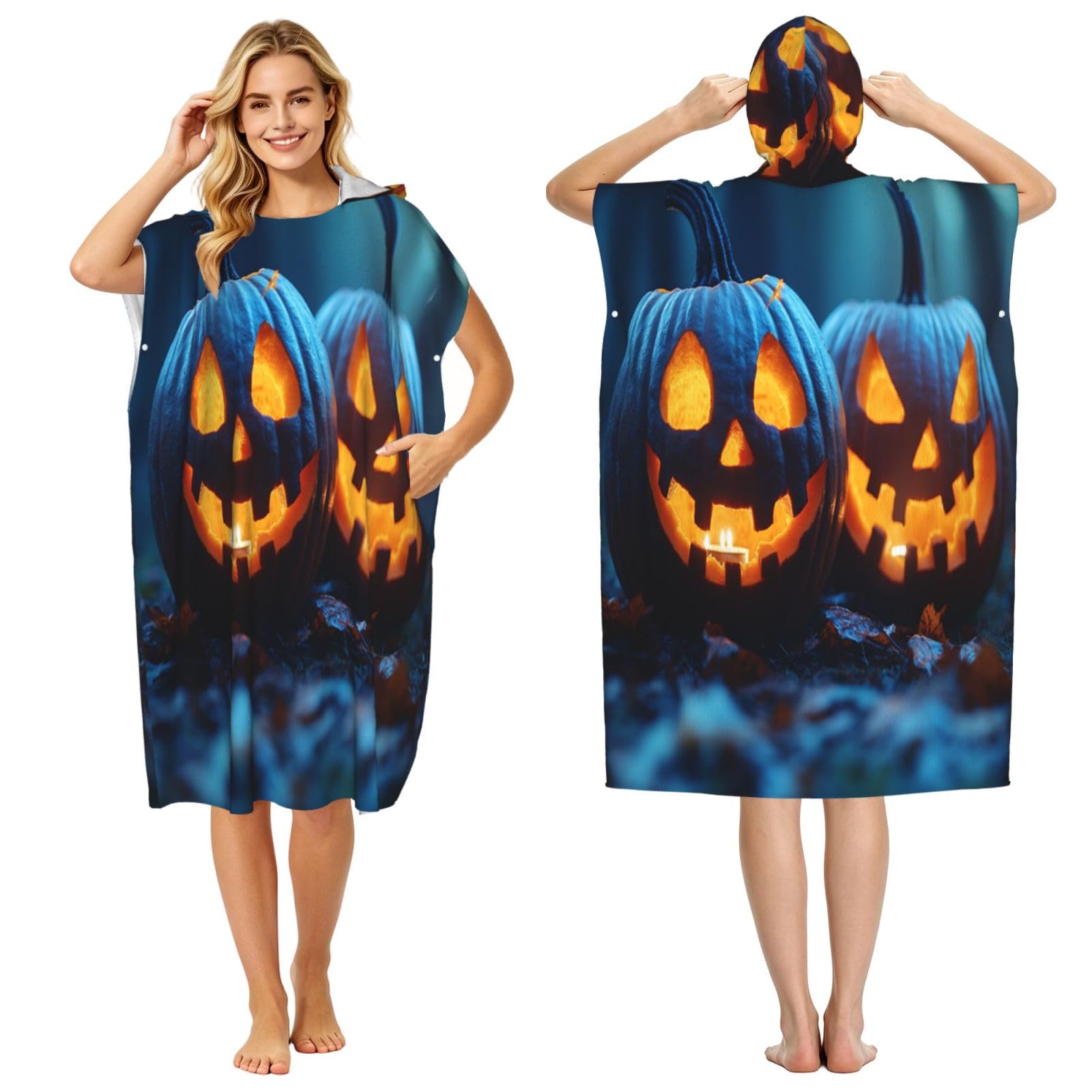 DTHKJNLSF Pumpkin Carnival Adult Hooded Beach Poncho Towel