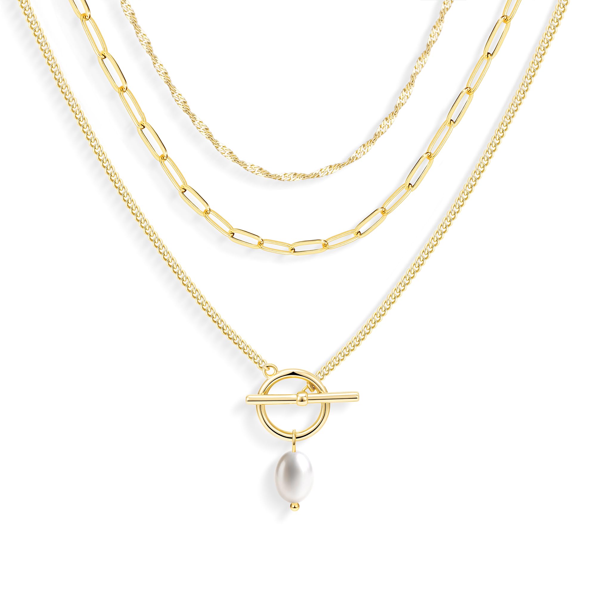 Layered Gold Necklaces for Women, Stackable Dainty 14K Gold Silver Plated Trendy Simple Heart Diamond Cross Bow Circle Pendant Paperclip Choker Dot Chain Necklace,Jewelry Set Gifts for Women