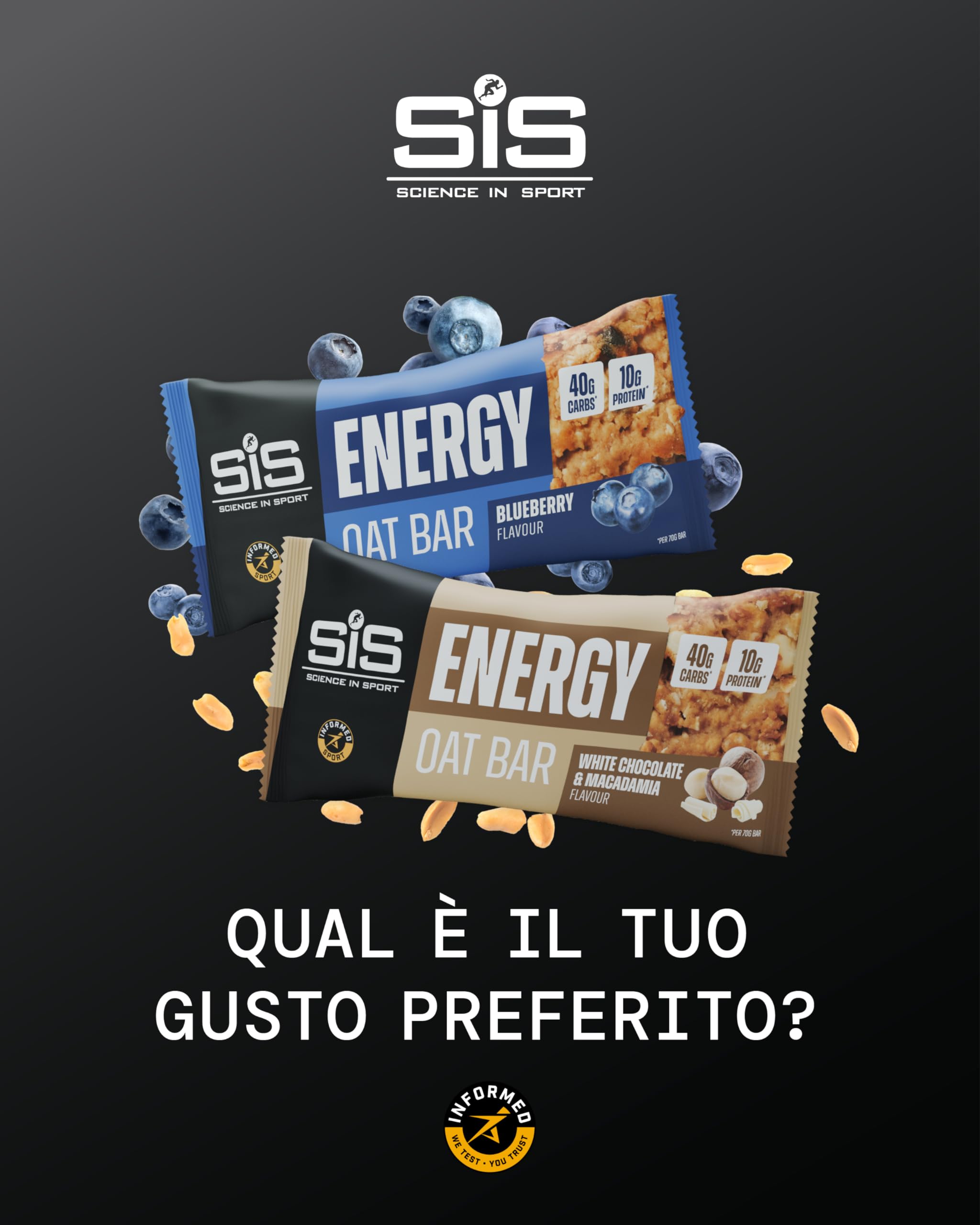 Science in Sport Energy Oat Bar – 40g Kohlenhydrate, 10g Protein, Hafer & Ballaststoffe – Informed Sport zertifiziert – Energiesnack für Training & Regeneration – 12er-Pack