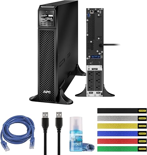 APC UPS 1500VA Smart-UPS Fuente de alimentación ininterrumpida monofásica en línea (SRT1500XLA) - Negro con cable Ethernet, bridas de alambre y kit