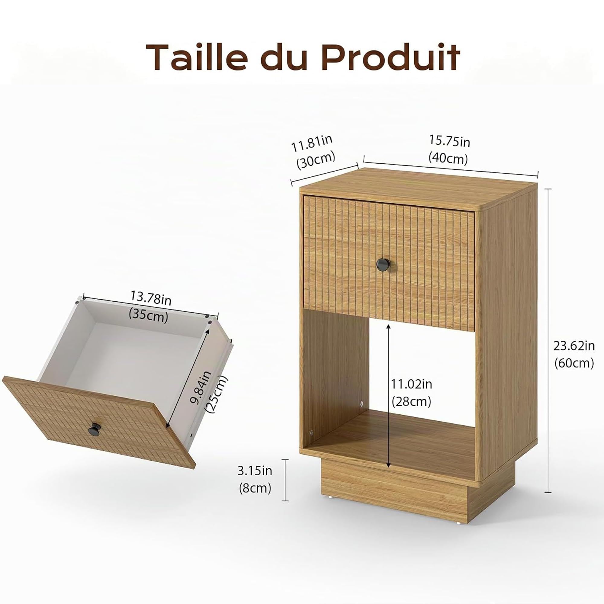 Table de Chevet, Moderne Table de Nuit Bois avec Tiroirs de Rangement et Compartiment Ouvert, Scandinave Table d'appoint pour chambre à Coucher, Salon, Burea, Petite Table de Chevet Haut (Chêne)