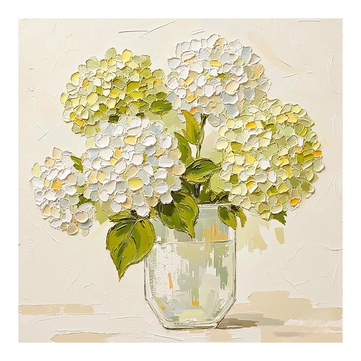 LCDIUDIU Flower Oil Paintings On Canvas Hand Painted Textured Hydrangea Floral Vase Still Life Art Modern Abstract Unframed Botanical Wall Decor for Kitchen Living Room Bedroom 50X50Cm(20X20Inch)